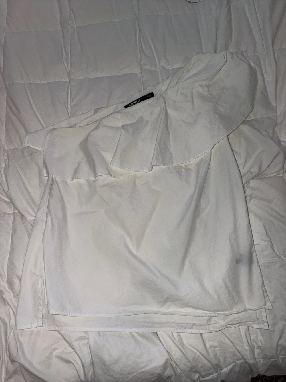 Ralph Lauren One-Shoulder White Ruffle Top